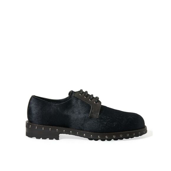 Dolce & Gabbana Black Stable Fur Derby SAN PIETRO Dress Men's Shoes